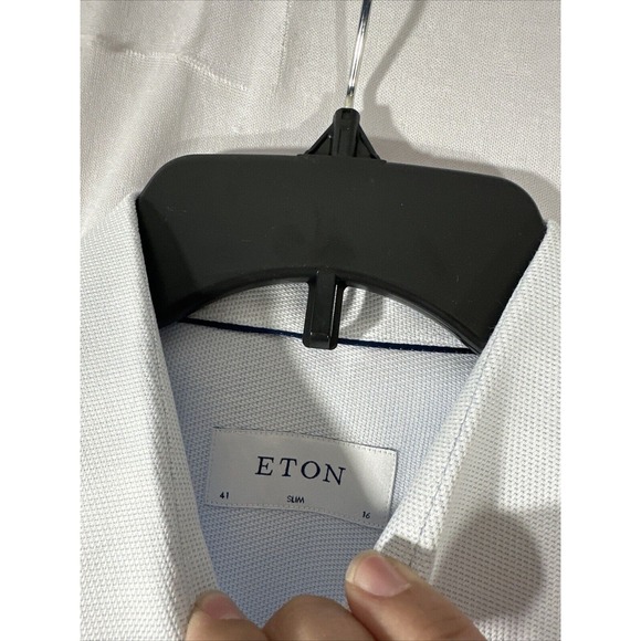 NEW Eton [ 16 41 ] Slim Fit Printed‎ Dress Shirt in Light Blue - Picture 5 of 12